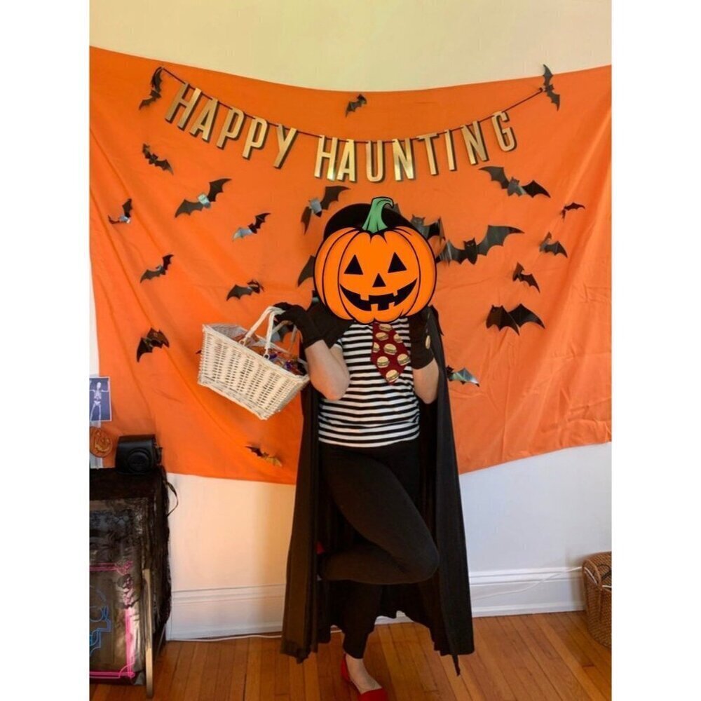 Happy Halloween Orange with bats tapestry backdrop 60” X 84”